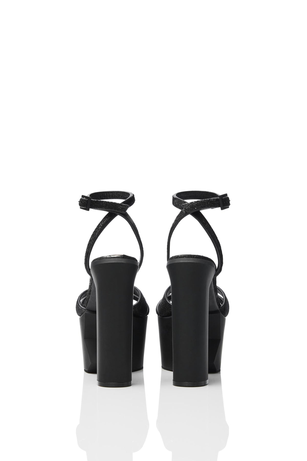 HAIKI 801 – Multi-band platform sandal with self-adjusting ankle strap. Made of Metallic Haircalf. 